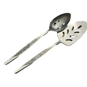 National Stainless CARESS ROSEVINE Pie Server & Slotted Spoon Set Korea Flatware